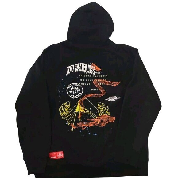 100 Thieves Camping Hoodie Sweatshirt Camping 2020 Season SZN Black Sz 2…